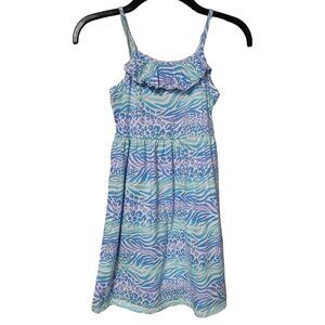 Faded Glory Girls Multicolor Animal Print Sleeveless Dress Ruffled Front Size M
